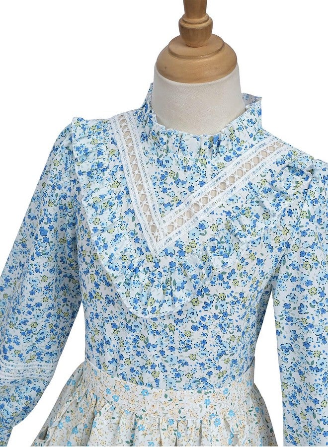 Nuoqi Pioneer Dresses for Girls Prairie Dress Long Colonial Costume 1800s Girls Victorian Dress, Blue, 6-7 - Image 5